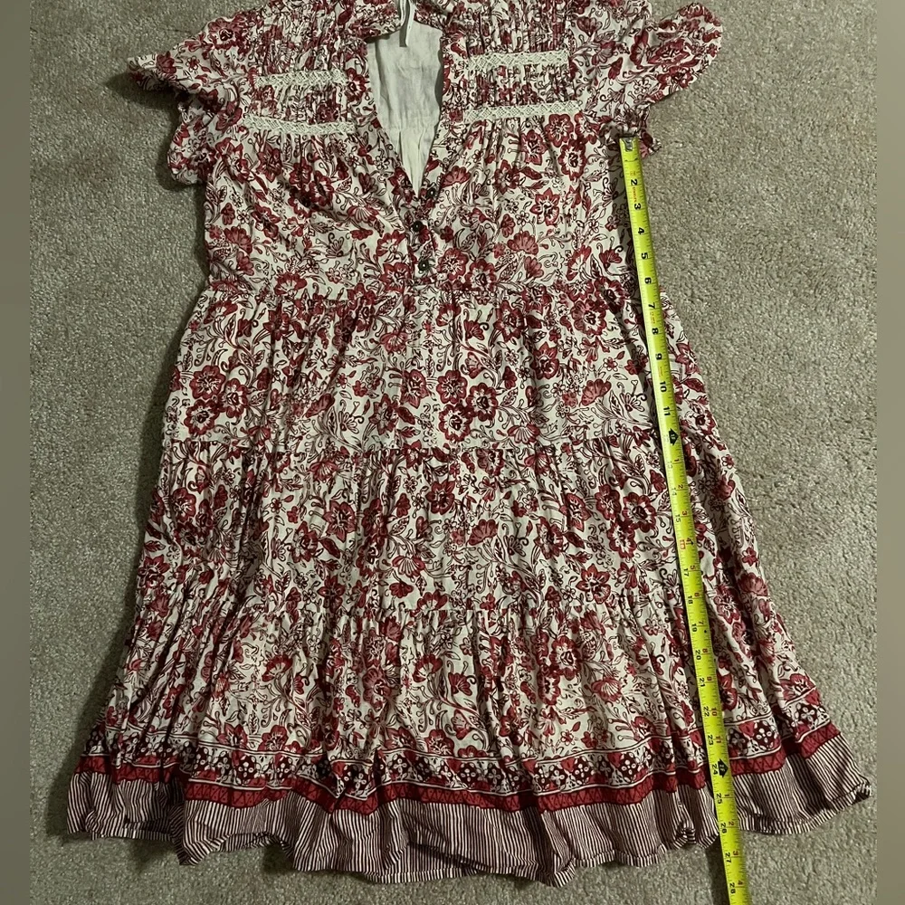 Anthropologie Red Cream Floral Georgina Dress by Maeve XS - Picture 14 of 16